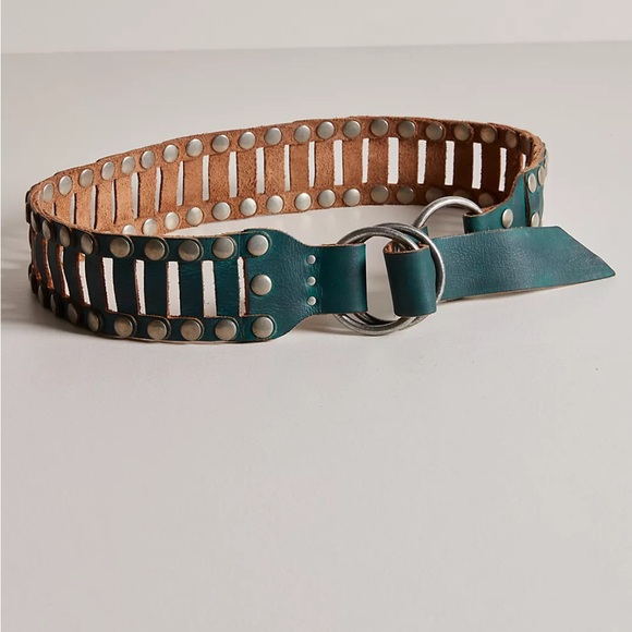 Free People Accessories - Free People Calgary Belt Green Leather New Teal Leather Studded Belt S/M